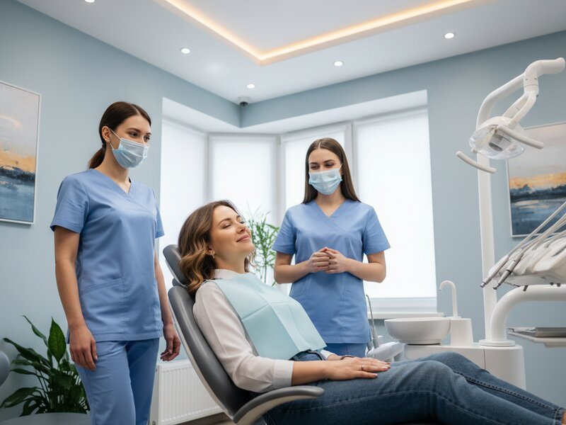 Comfortable patient in modern dental office