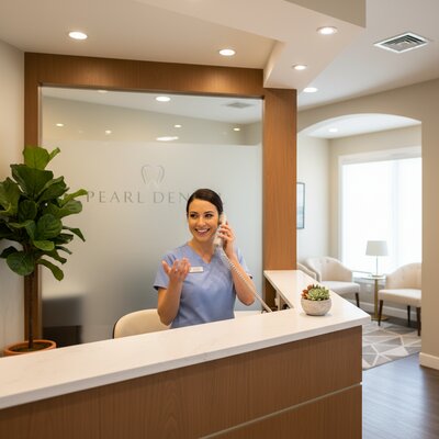 Friendly receptionist answering phone